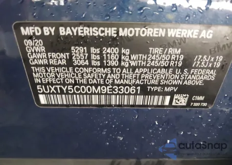 2021 BMW X3 xDrive30I from USA, damaged, VIN 5UXTY5C00M9E33061
